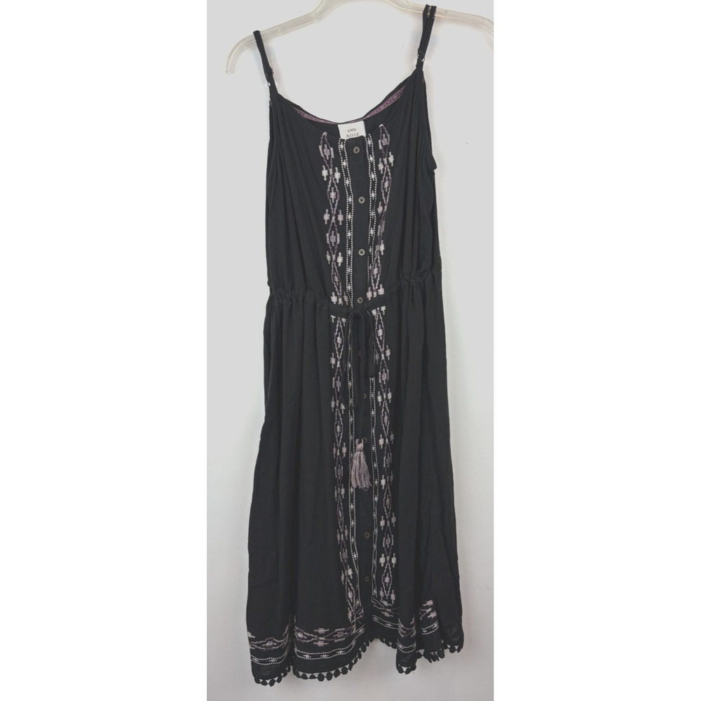 Knox Rose Mini Dress Womens Medium Embroidered Boho Peasant Cinch Waist Tassel